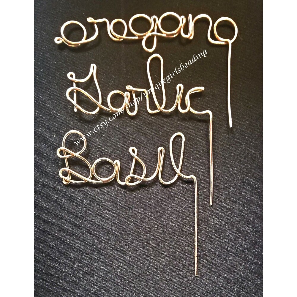 SET OF 3 Plant Markers Herb Garden Markers - Champagne - OREGANO GARLIC & BASIL